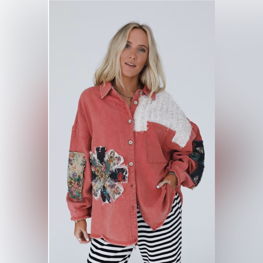 Pol Emberline Patch Button Down Shirt, Brick, Siz… - image 1